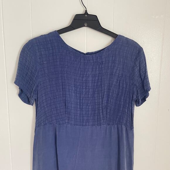 Blue Satin Midi Dress Button Back Minimalist Cottagecore Soft Rayon Flowy S NWT - Picture 5 of 7